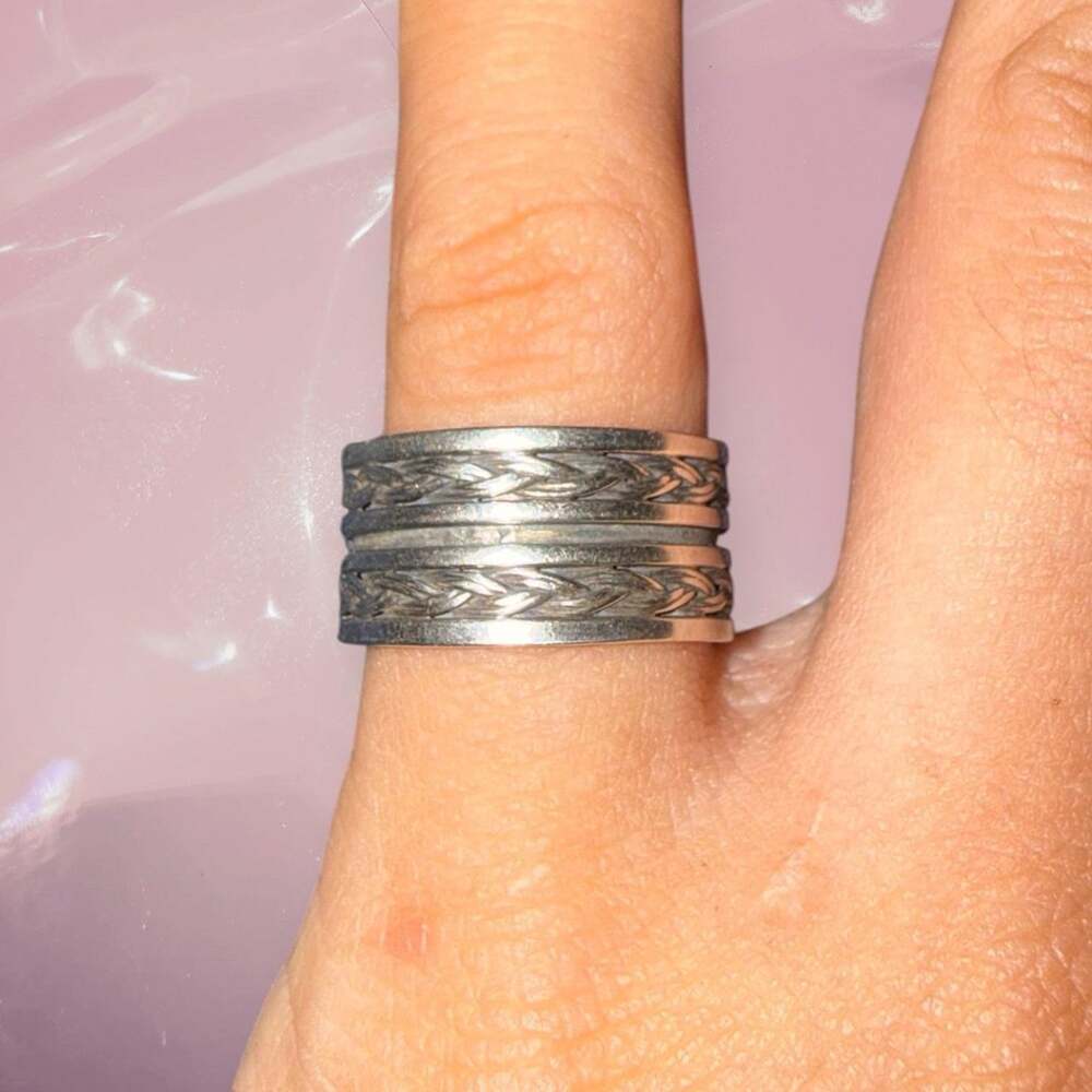 Vintage Y2K Boho Braided Double Thick Band Ring 925 Sterling Silver Size 5